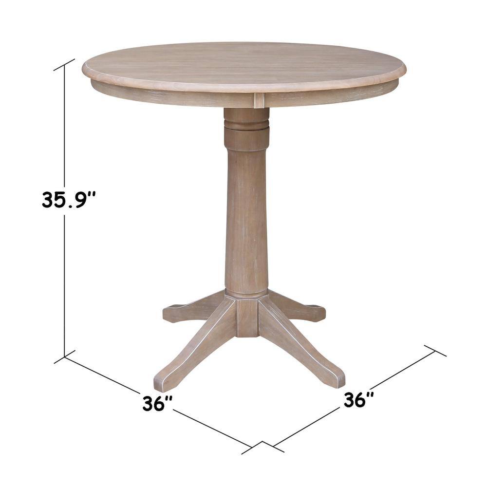 Washed Gray Taupe 36" Round Wood Pedestal Counter Table