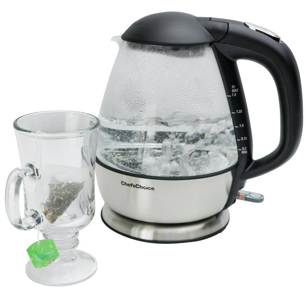 1.6 Qt Brushed Stainless Steel and Glass Cordless Electric Kettle