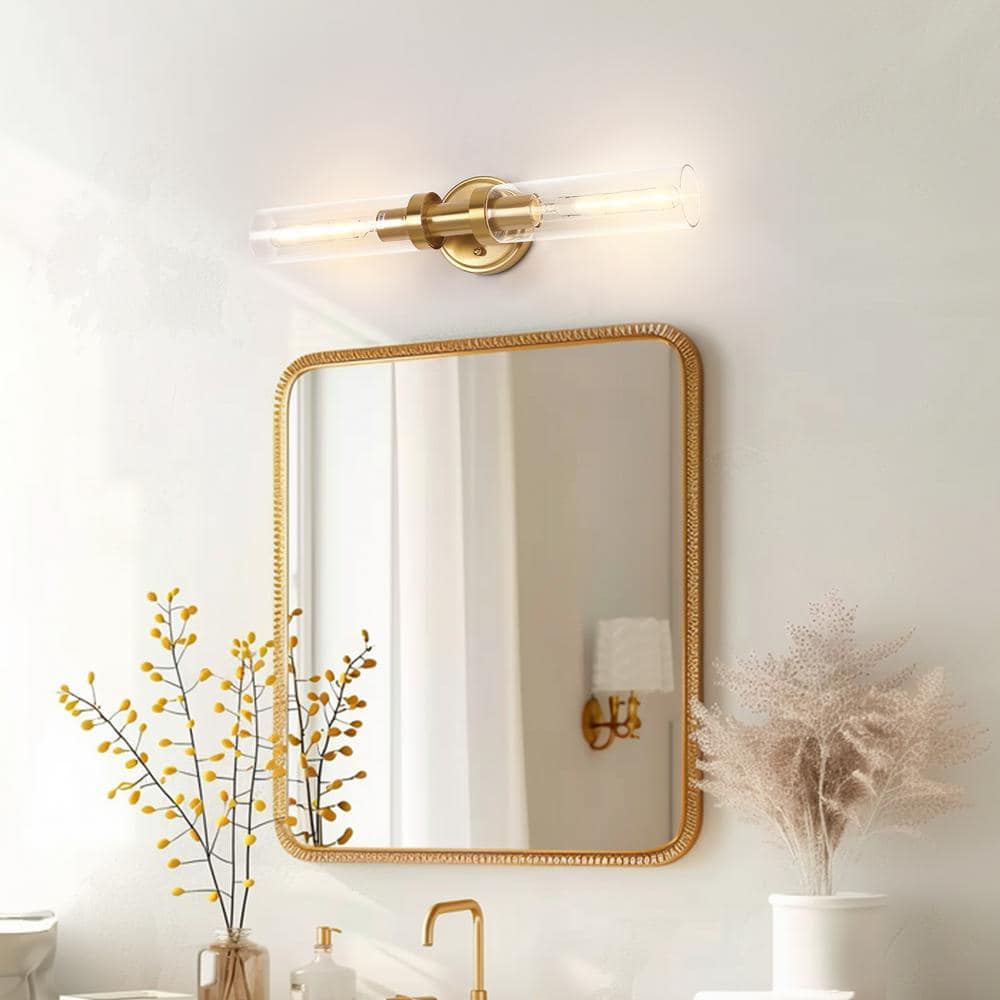 YANSUN 18 in. 2-Light Gold Bathroom Sconces with Clear Glass