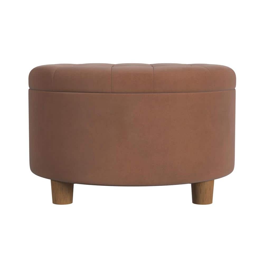 Spice Velvet Round Tufted Storage Ottoman with Oak Legs