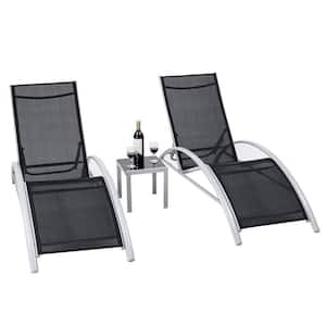 Black 3-Piece Aluminum Outdoor Chaise Lounge with Coffee Table