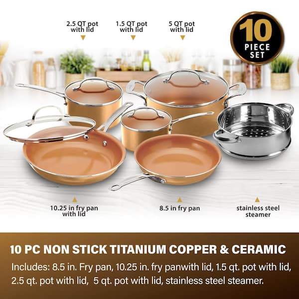 Gotham Steel Copper Cast Pots and Pans Set, 10 Piece Cookware with Nonstick  Diamond Surface, Includes Frying Pans, Stock Pots, Saucepans & More, Oven