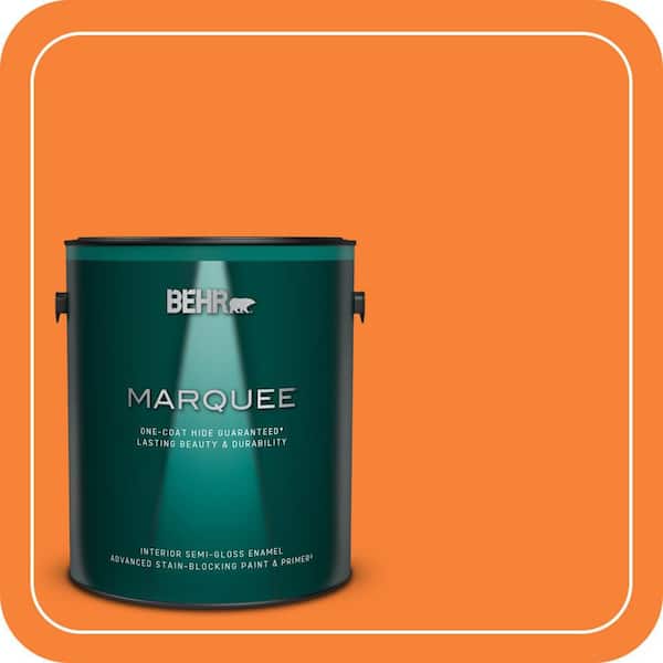 BEHR MARQUEE 1 gal. #230B-6 Orange Burst Semi-Gloss Enamel Interior Paint & Primer