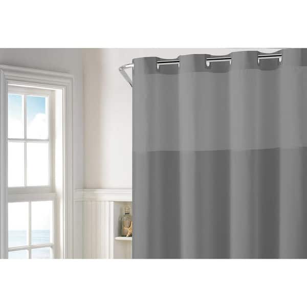HOOKLESS Plainweave 71 in. W x 74 in. L Polyester Shower Curtain in Frost Grey