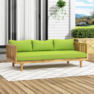 3-Seater Patio Furniture Wood Outdoor Sectional Sofa with Water Resistant Apple Green Cushion
