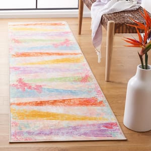 Paint Brush Pink/Blue 2 ft. x 8 ft. Machine Washable Striped Gradient Runner Rug