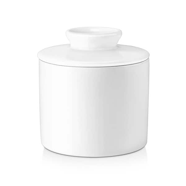 6 oz. White Porcelain French Butter Dish with Lid Butter Keeper Round Butter Container