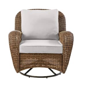 Beacon Park Brown Wicker Outdoor Patio Swivel Lounge Chair with CushionGuard Stone Gray Cushions