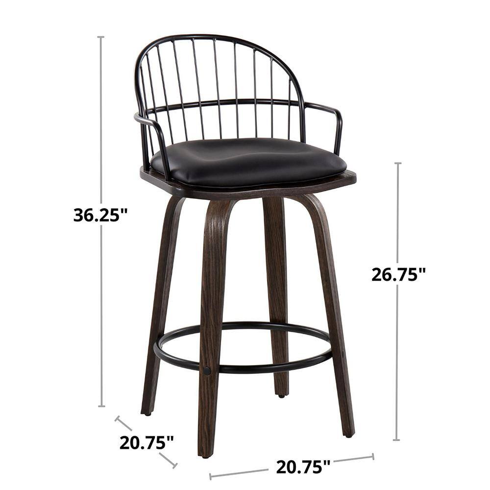 Riley 26" Black Metal and Walnut Swivel Counter Stool