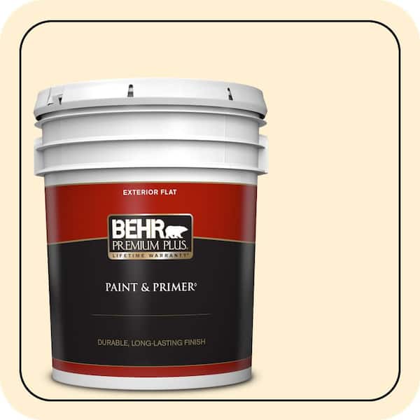 BEHR PREMIUM PLUS 5 gal. #350A-2 Vanilla Milkshake Flat Exterior Paint & Primer