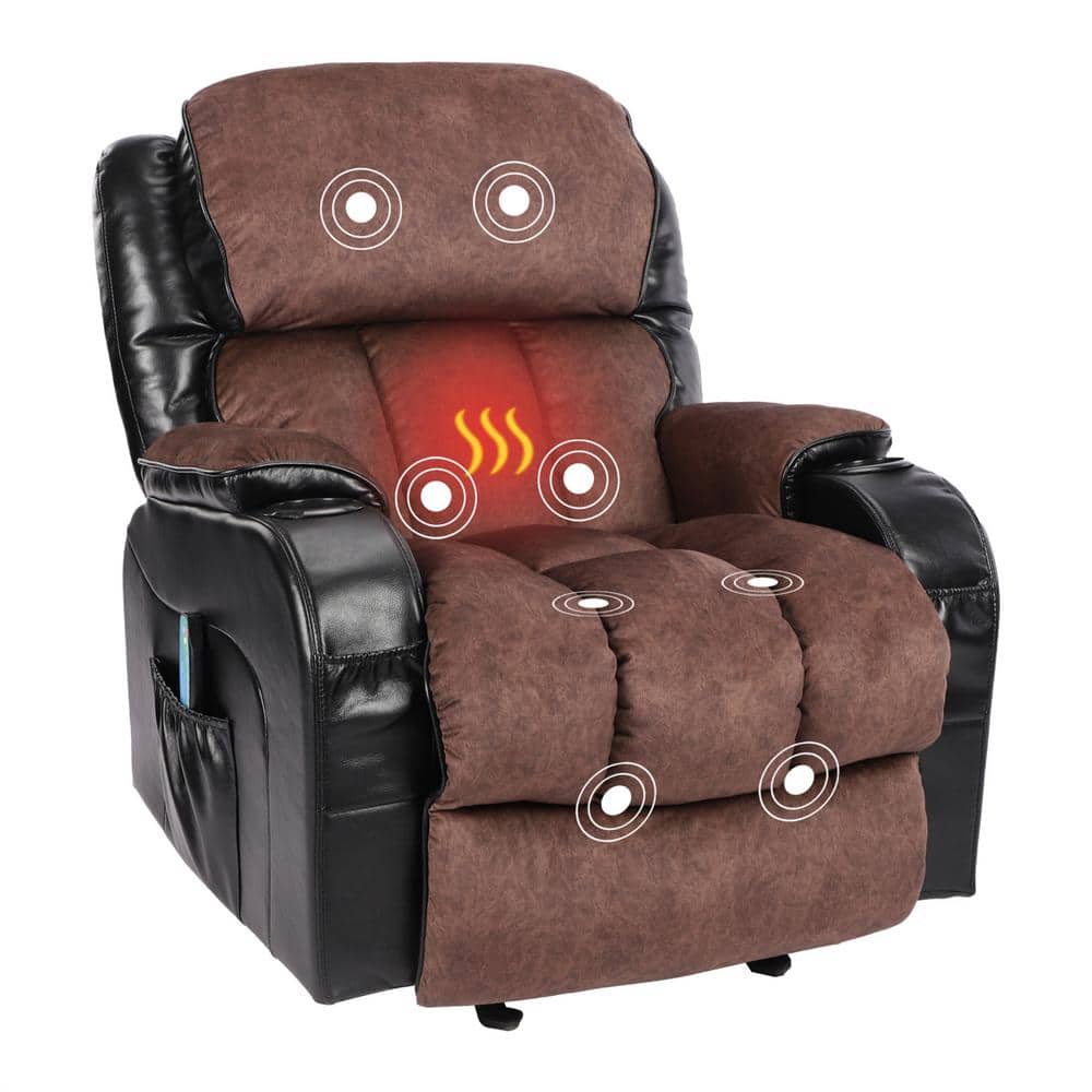 34.3 in. W Black and Brown Leather Recliner with Rocking, Remote Control, T