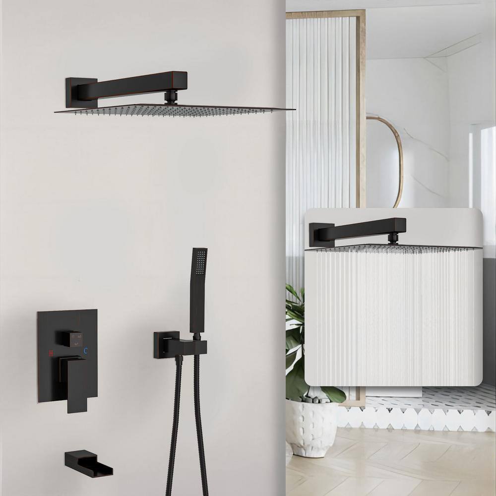3-Spray Shower Faucet with 1.8 GPM Shower Head 12 in. Wall Mounted Dual Square Shower System in Oil Rubber Bronze price history on PriceWatchPro