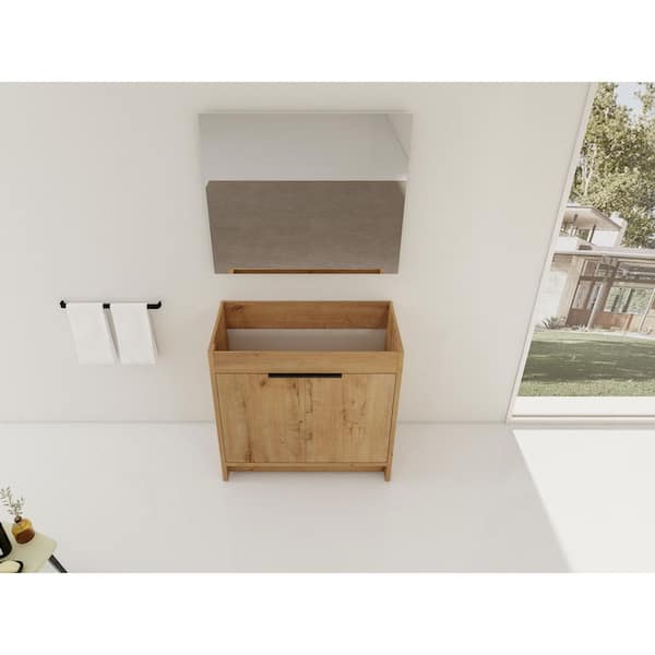 Calista Modern 35.04 in. Freestanding Bath Vanity Cabinet without Top in Imitative Oak with Adjustable Shelf