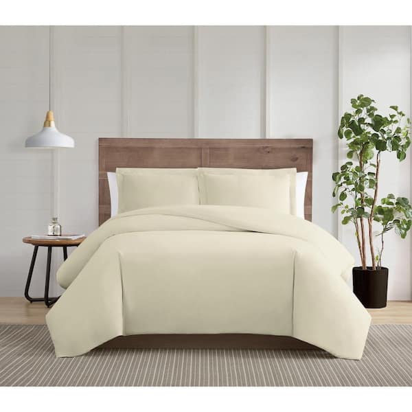 TRULY CALM Silver Cool 3-Piece Khaki King Cotton Duvet Cover Set