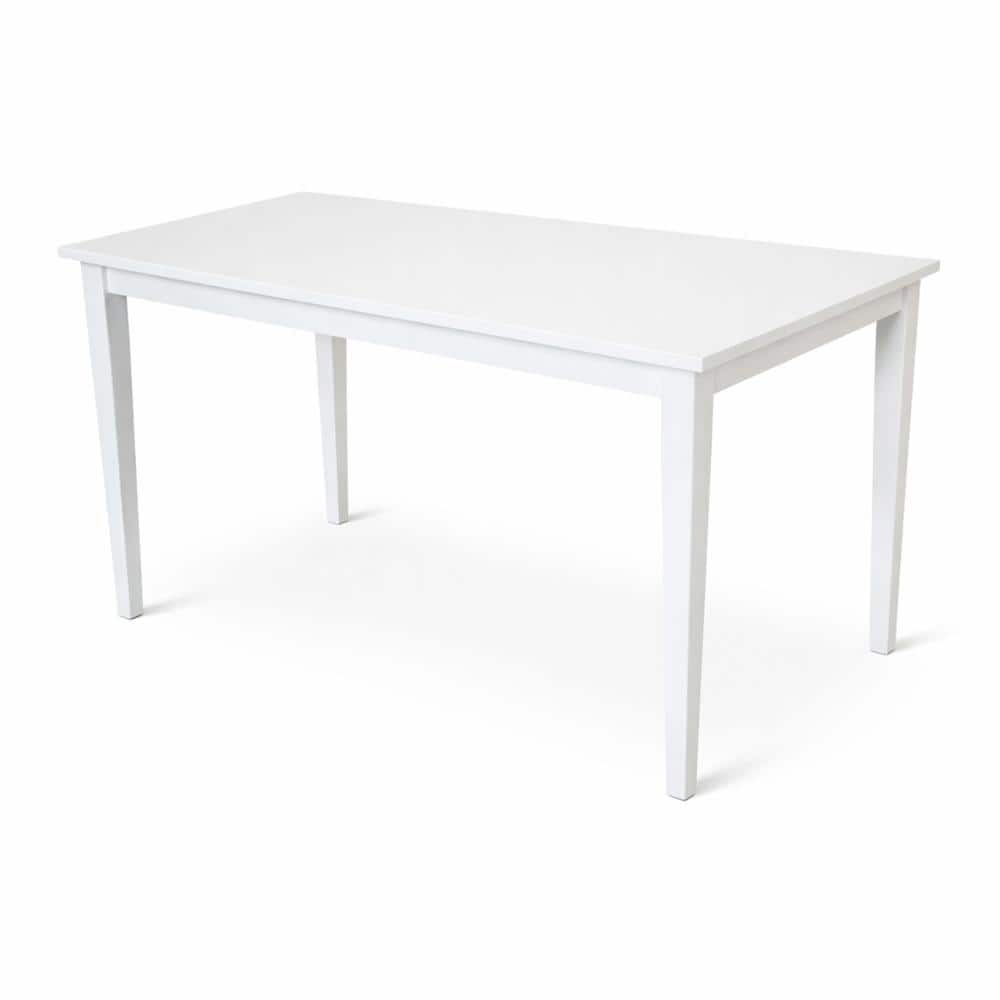 Modern 59 Inch Rectangular Dining Table, White Finish Solid Rubberwood