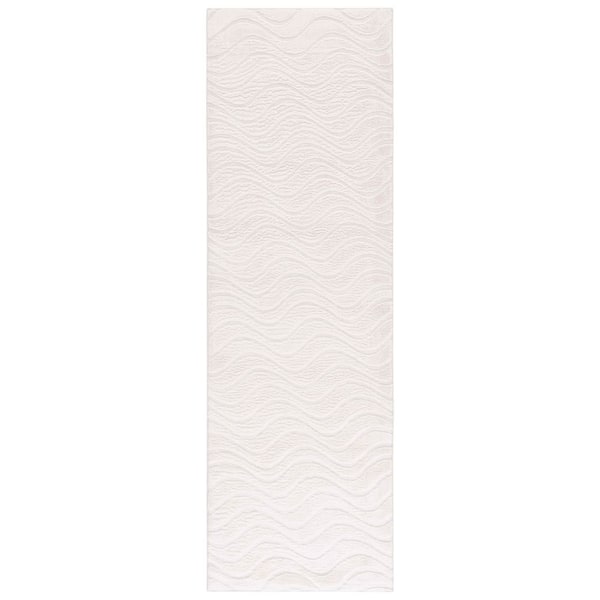 Faux Rabbit Fur 3 ft. x 8 ft. Ivory Coastal Modern Wave Runner Rug