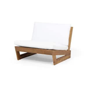 Figi Teak Wood Outdoor Patio Lounge Chair with White Cushion