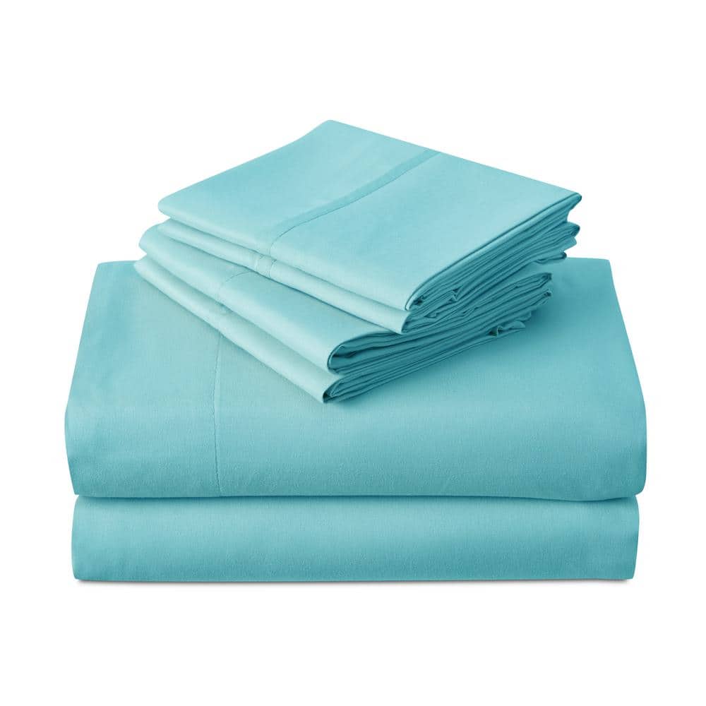Kathy Ireland 2000TC 6Piece Aqua Solid Cotton Blend King Sheet Set