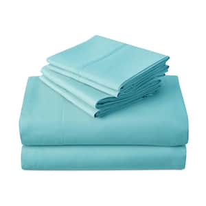 2000TC 6-Piece Aqua Solid Cotton Blend King Sheet Set