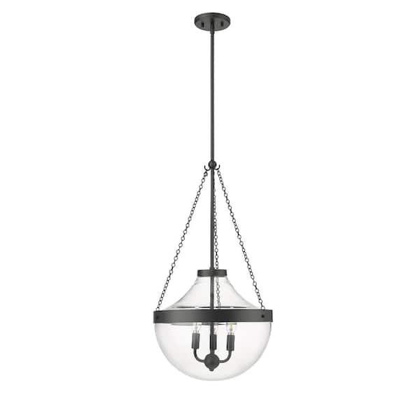 Clarra 120-Watt 3-Light Matte Black Pendant-Light Clear Shade