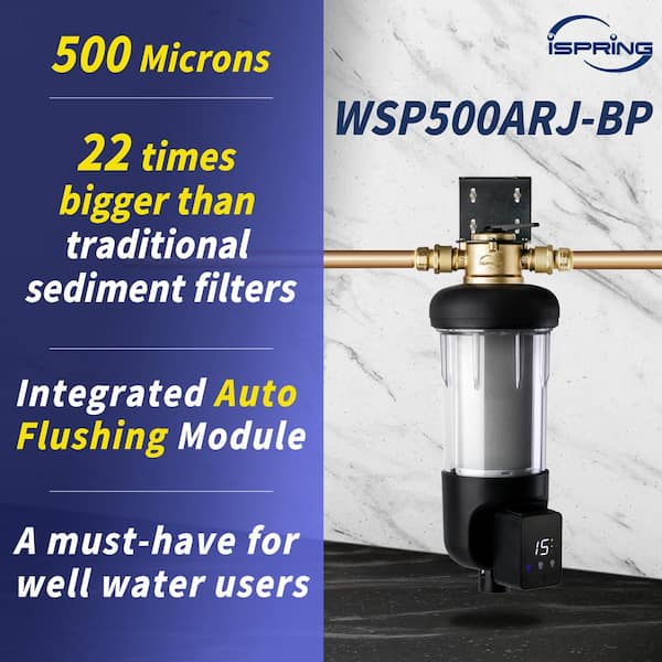 NSF-Certified 500-Micron Jumbo Auto-Flush Spin Down Sediment Water Filter w/ Bypass, 1 in. MNPT and 3/4 in. FNPT