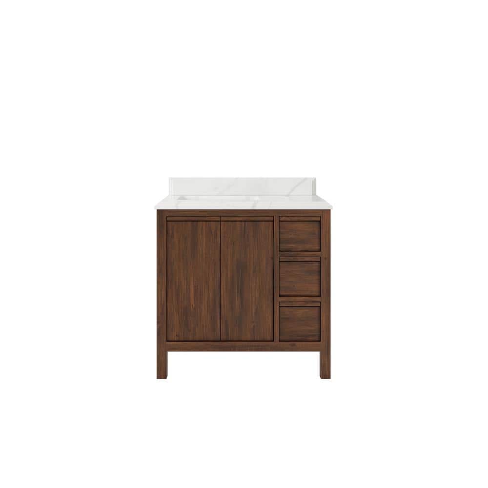 36 in. W x 22 in. D x 36 in. H Left Offset Sink Bath Vanity in Dark Walnut with 1.5 in. Calacatta Laza Top price history on PriceWatchPro