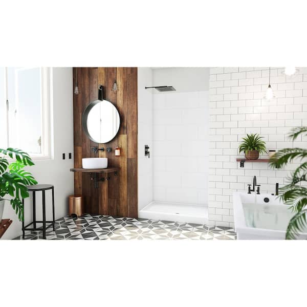 DreamStone 32 in. L x 48 in. W x 84 in. H Alcove Shower Kit with Shower Wall and Shower Pan in Traditional White