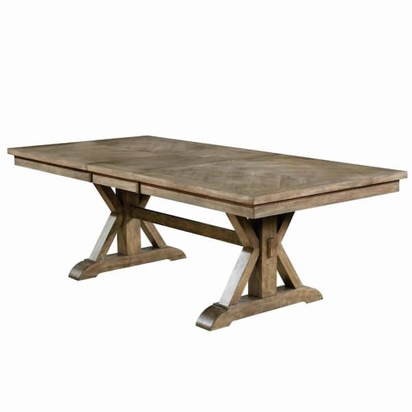 Brown Wood Rectangle 42 in. Trestle Base Dining Table Seats 4