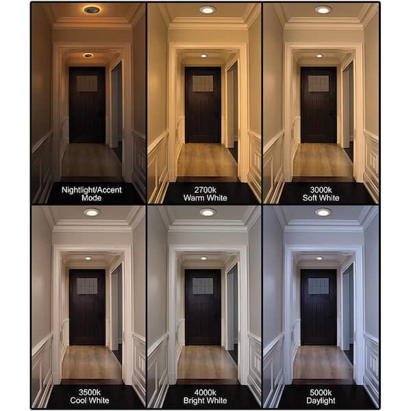 6 in. Adjustable CCT Integrated LED Recessed Light Trim with Night Light 625 Lumens Kitchen Remodel Wet Rated (4-Pack)