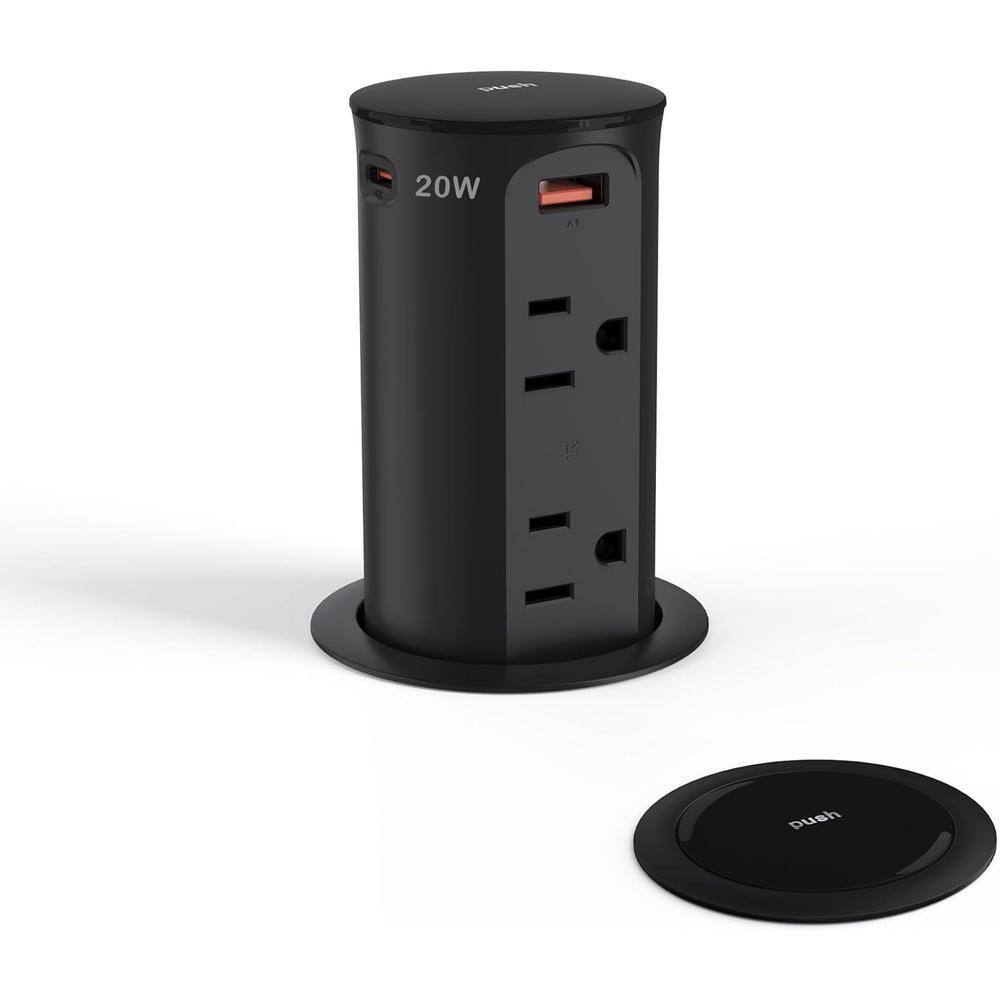 Pop up Outlet 15 Amp Tamper Resistant for Countertop with 4-Outlets, 2 USB-A, 20W Fast Charging 2 USB-C Ports in Black price history on PriceWatchPro