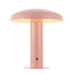 Suillius 11 in. Contemporary Bohemian Rechargeable/Cordless Iron Dimmable Integrated LED Mushroom Table Lamp, Pink