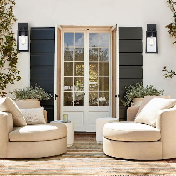 1-Light Matte Black Hardwired Outdoor Wall Lantern Sconces (2-Pack)