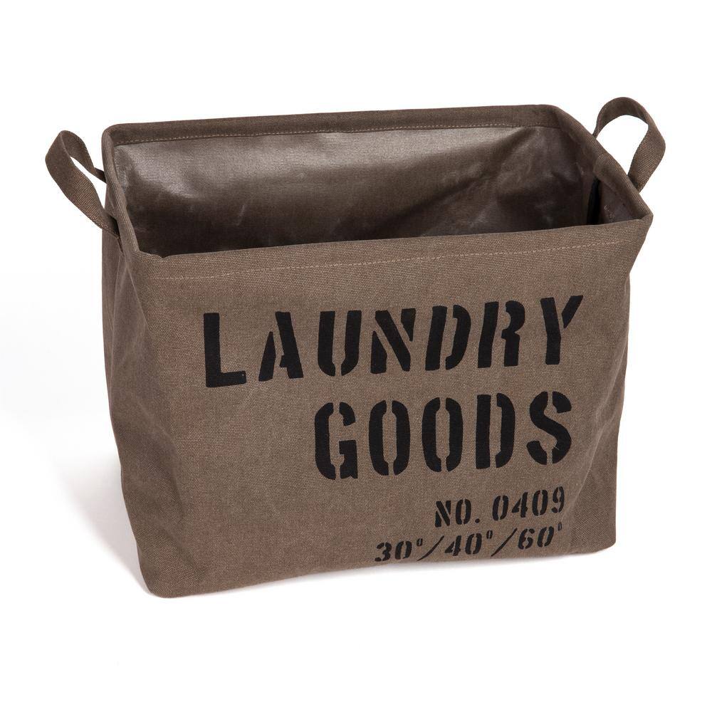 Khaki Green Collapsible Canvas Laundry Basket with Handles