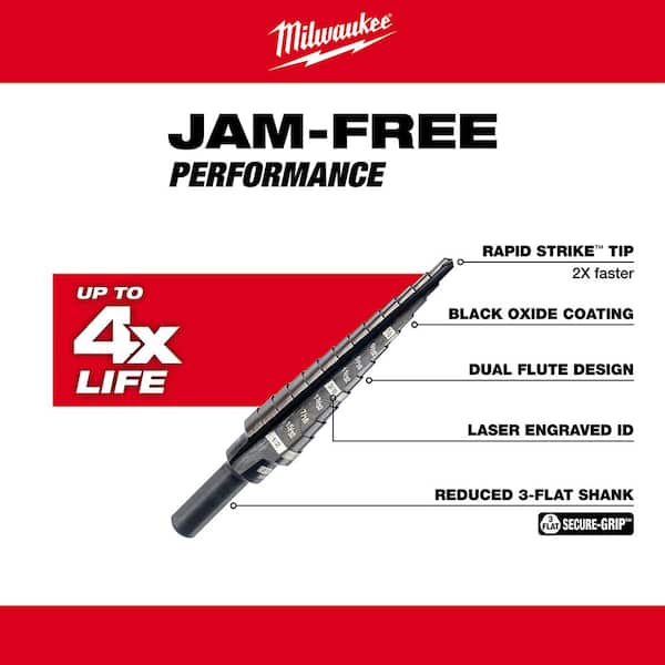 Milwaukee - 1/8 in. - 1/2 in. #1 Black Oxide Step Drill Bit (13-Steps)