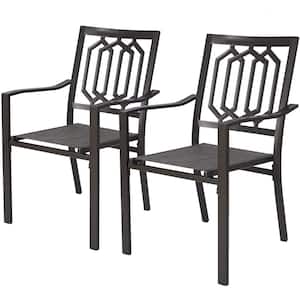 Villa Dark Brown Back Support Metal Frame Outdoor Dining Chair (2-Pack)