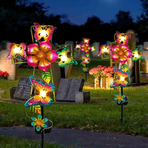 OGETFUUR Solar Butterfly Cross Garden Stake Light, Metal Cross