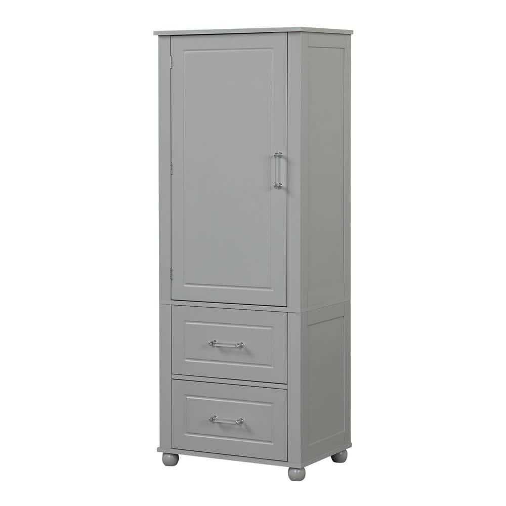 23 in. W x 16 in. D x 61 in. H Gray MDF Freestanding Linen Cabinet with 2-Drawers and Adjustable Shelf