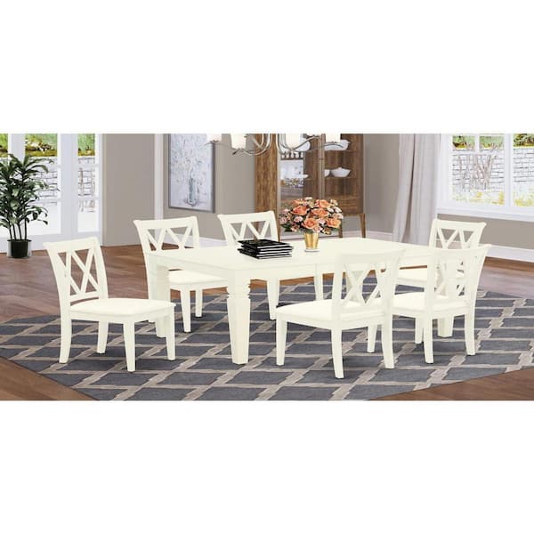 East West Furniture 7-Piece Rectangle Buttermilk and Cherry Finish Solid Wood Top Dining Table with 6 Chairs with Butterfly Leaf Cross Back