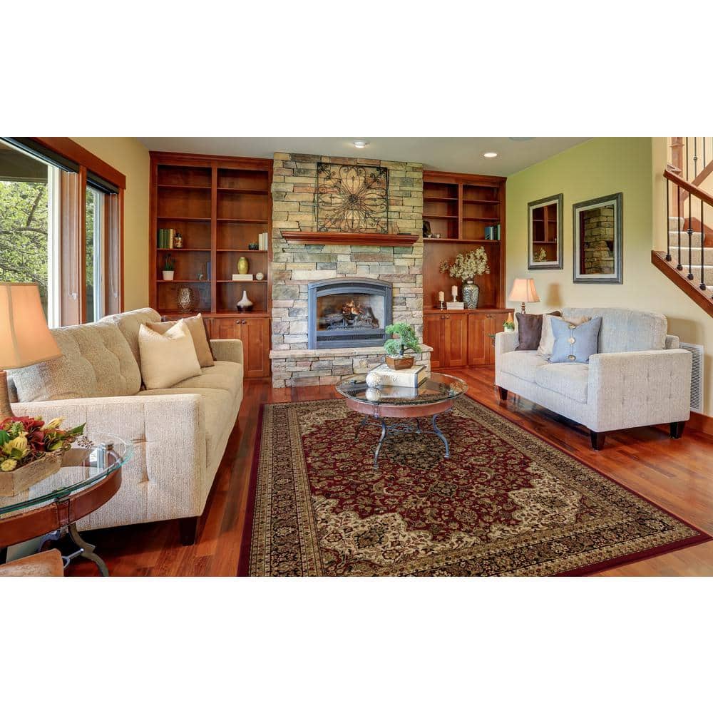 Elegant Red Medallion 5'3" x 7'7" Synthetic Area Rug with Easy Care