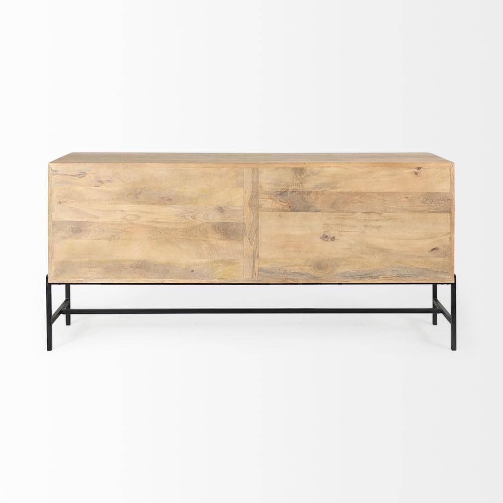 Arelius 70'' Light Brown Mango Wood Sideboard with Black Metal Base