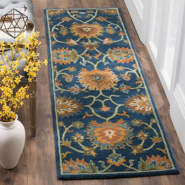 Heritage Navy 2 ft. x 8 ft. Floral Runner Rug