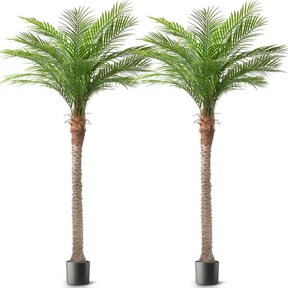 2-Pieces Trees 8 ft. Artificial Palm Tree With Black Pot and 18 Adjustable 