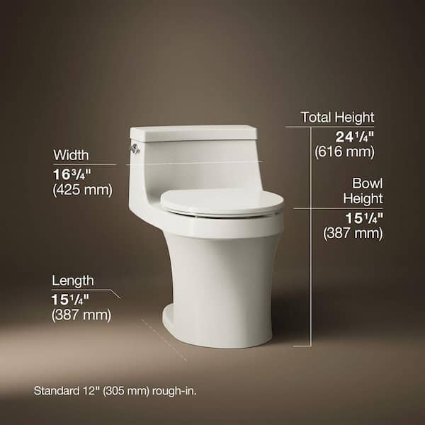 San Souci 12 in. 1-Piece 1.28 GPF Single Flush Round Toilet in Biscuit (Seat Included)