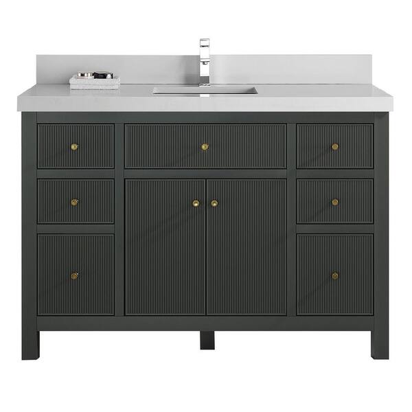 Willow Collections Sonoma 48 in. W x 22 in. D x 36 in. H Bath Vanity in Dark Green with 2 in. Carrara Quartz Vanity Top