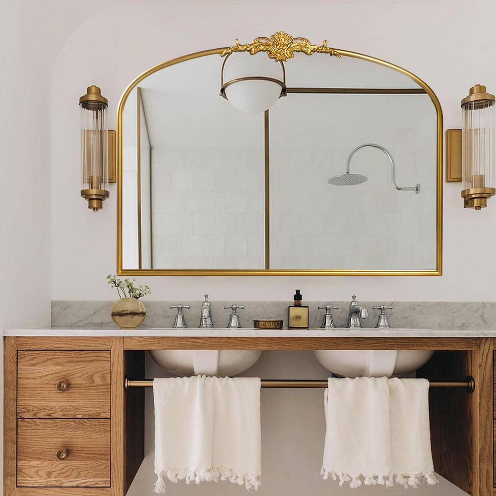 Medium Antique Gold Stainless Steel Arched Vanity Mirror