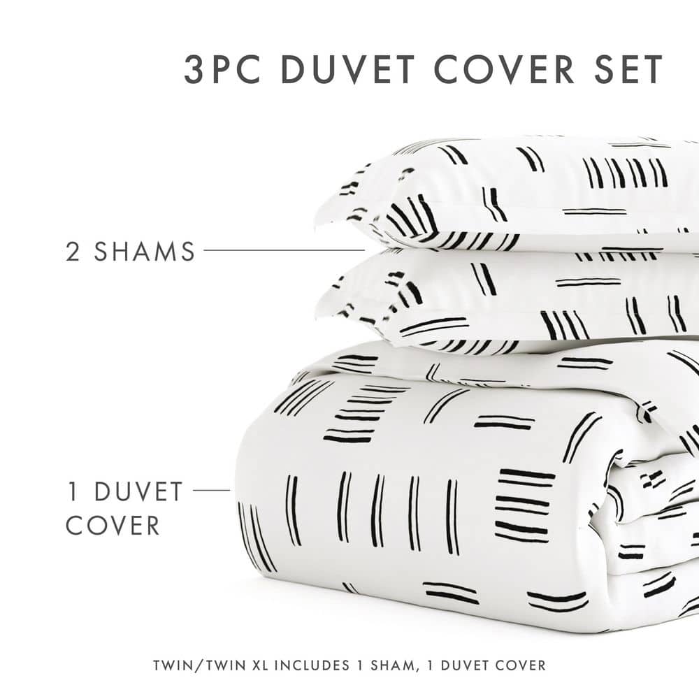 Geo Dash Gray and White Microfiber Full/Queen Duvet Cover Set