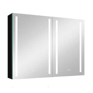 40 in. W x 30 in. H Rectangular Black Aluminum Surface Mount Double Door Lighted Medicine Cabinet with Mirror