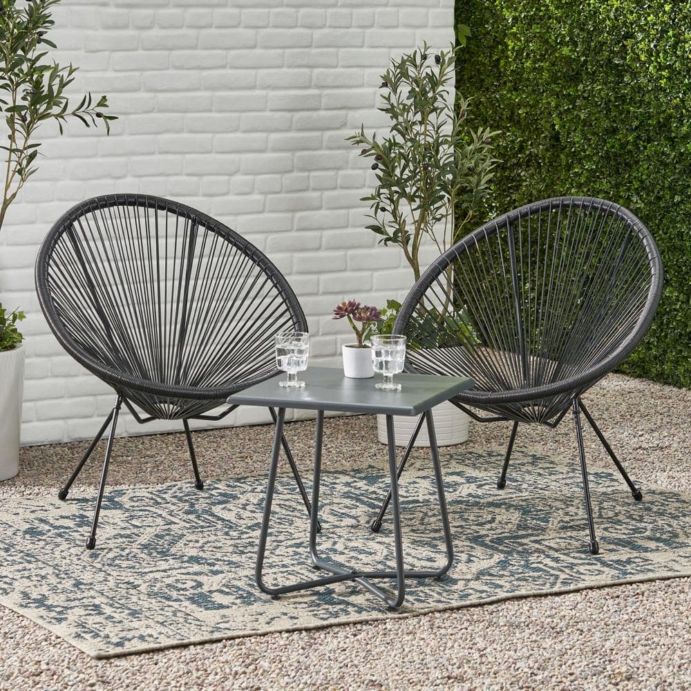 Black and Gray Steel Frame 2-Person Outdoor Chat Set