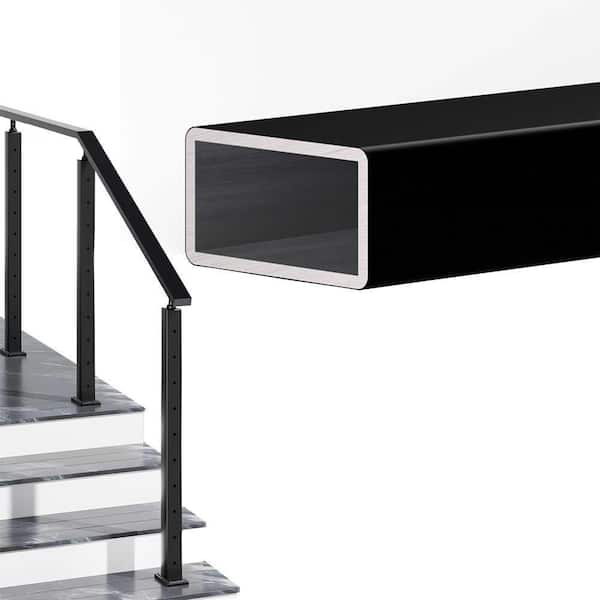 4 Pack 108 in. x .1.18 in. Black Aluminum Rectangular Handrail with Nylon End Caps Self Drilling Screws, Cuttable Flat