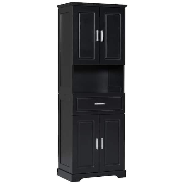 24.5 in. W x 16 in. D x 70.8 in. H Black Tall Bathroom Storage Linen Cabinet with Four Doors and One Drawer